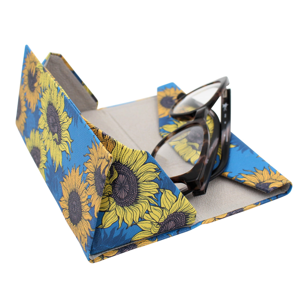 Sunflowers Print Glasses Case - Vegan Leather Magic Folding Hardcase