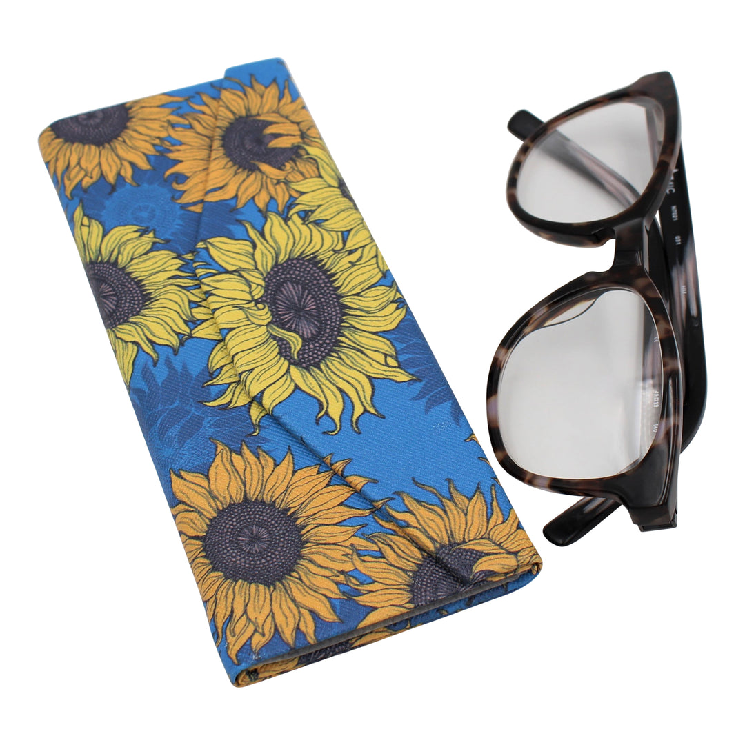 Plants Magnetic Folding Leather Hard Glasses Case - Sunflowers