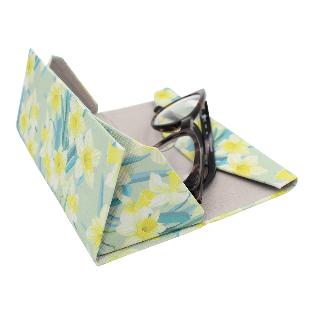 Daffodil Print Glasses Case - Vegan Leather Magic Folding Hardcase