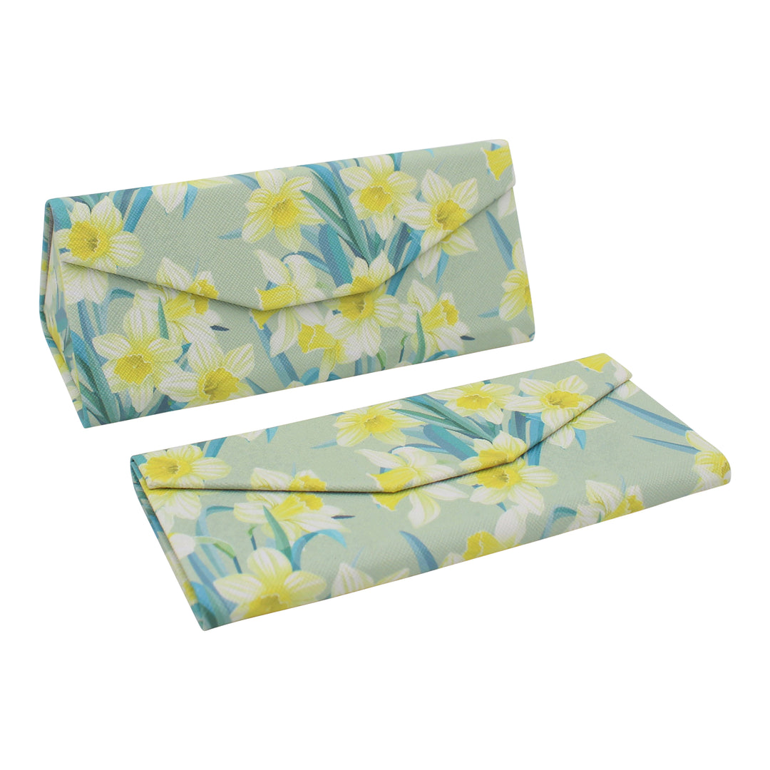 Daffodil Print Glasses Case - Vegan Leather Magic Folding Hardcase