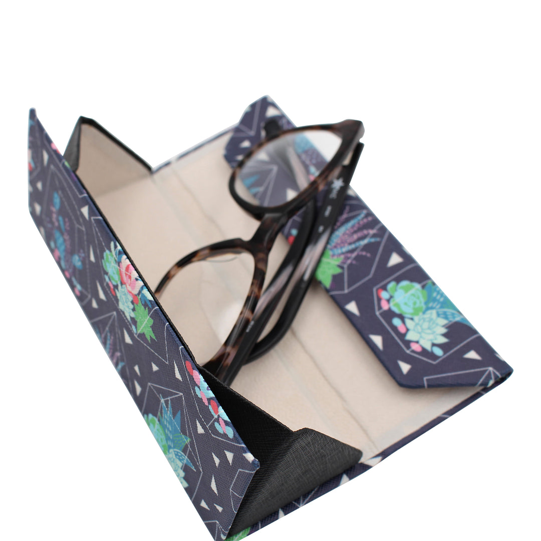 Small Succulent Terrarium Print Glasses Case - Vegan Leather Magic Folding Hardcase