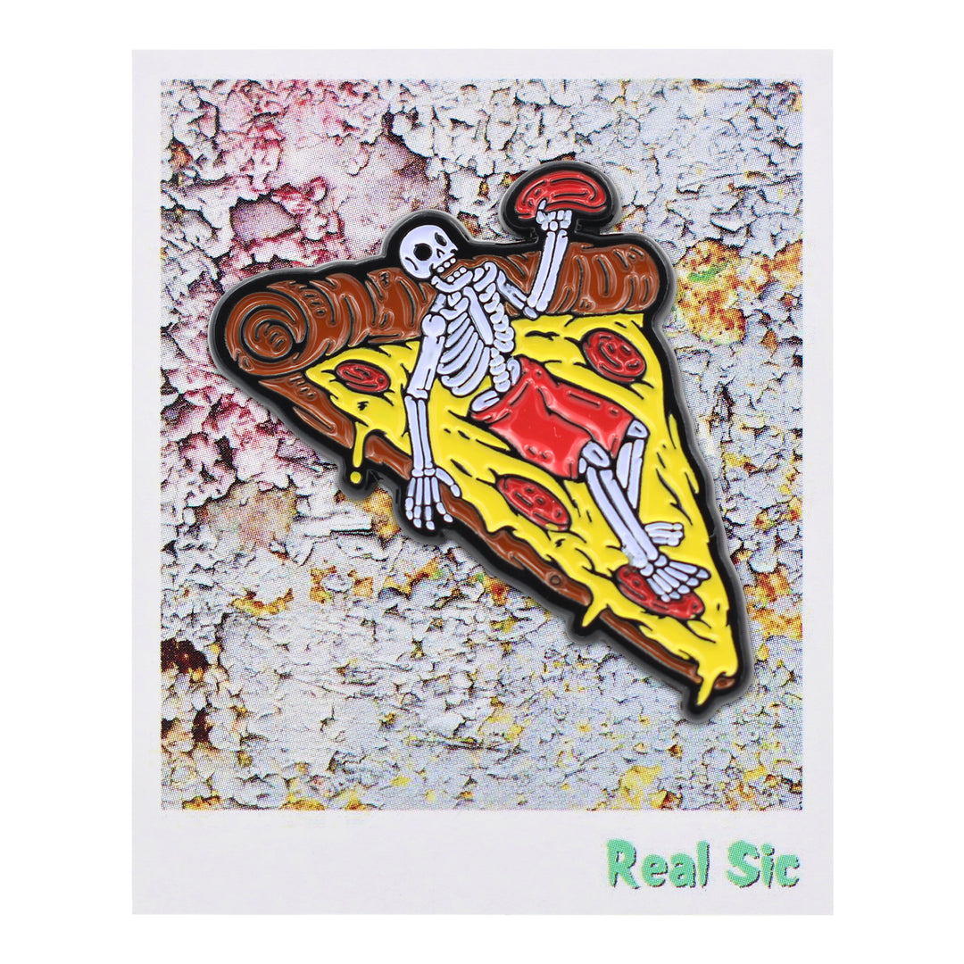 Skeleton Pizza Pin - Pepperoni Pizza Lovers Enamel Lapel Pin