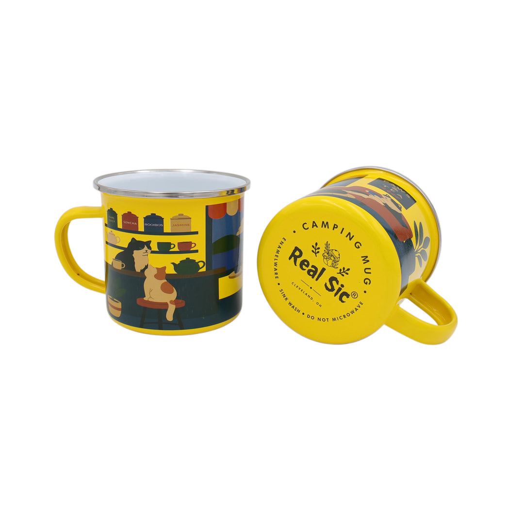 Tea Time Cats 300ml Enamel Mug – Whimsical Cat Design