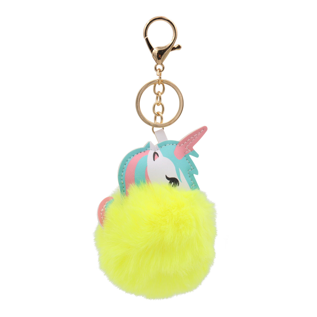 Fuzzy Unicorn Keychain - Cute Animal Faux Fur Fluffy Fuzzy Pom Pom Keychain