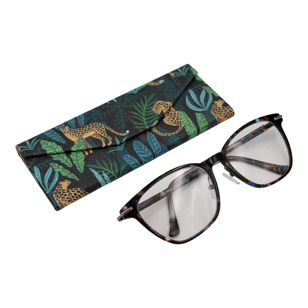 Cheetah Print Glasses Case - Vegan Leather Magic Folding Hardcase