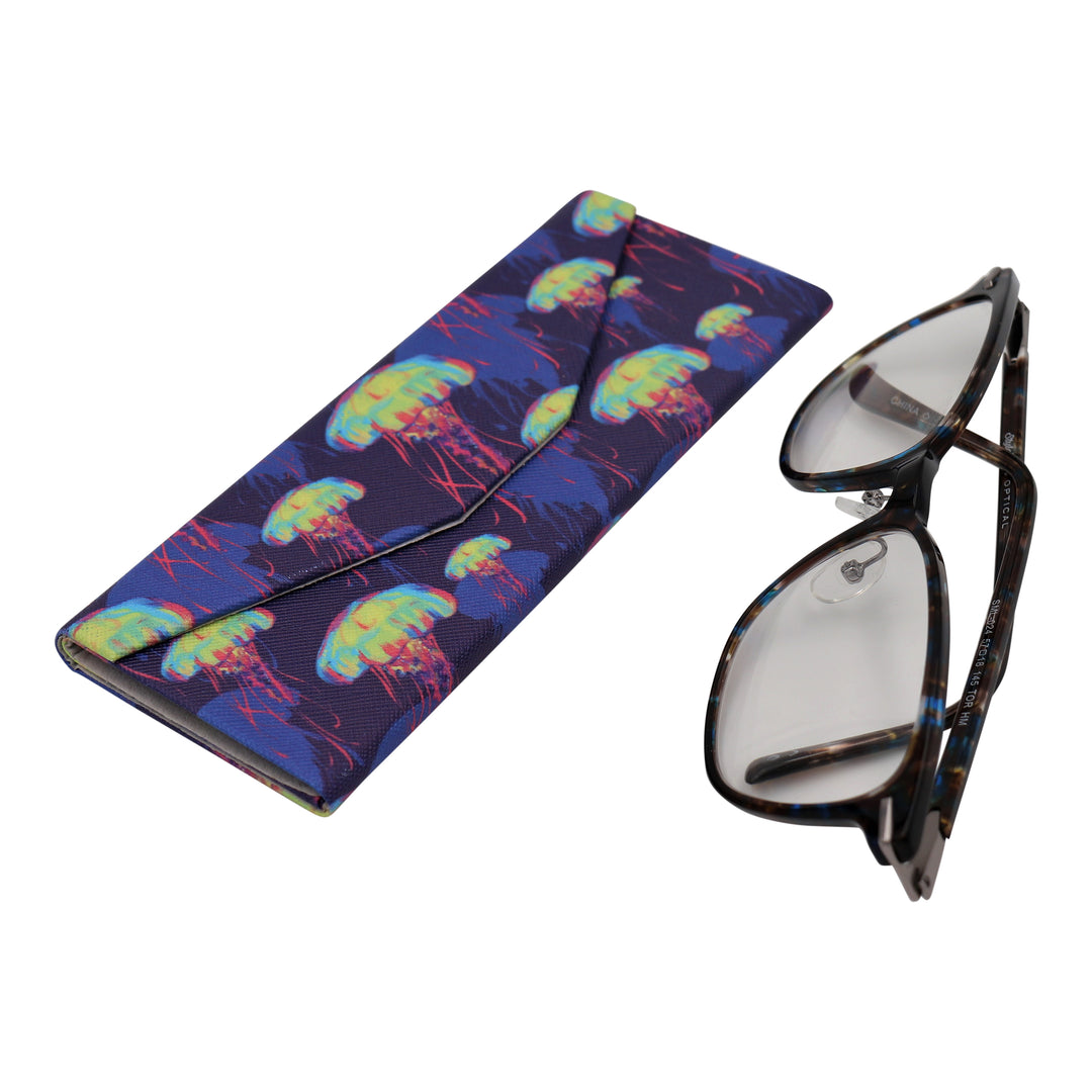 Jellyfish Print Glasses Case - Vegan Leather Magic Folding Hardcase