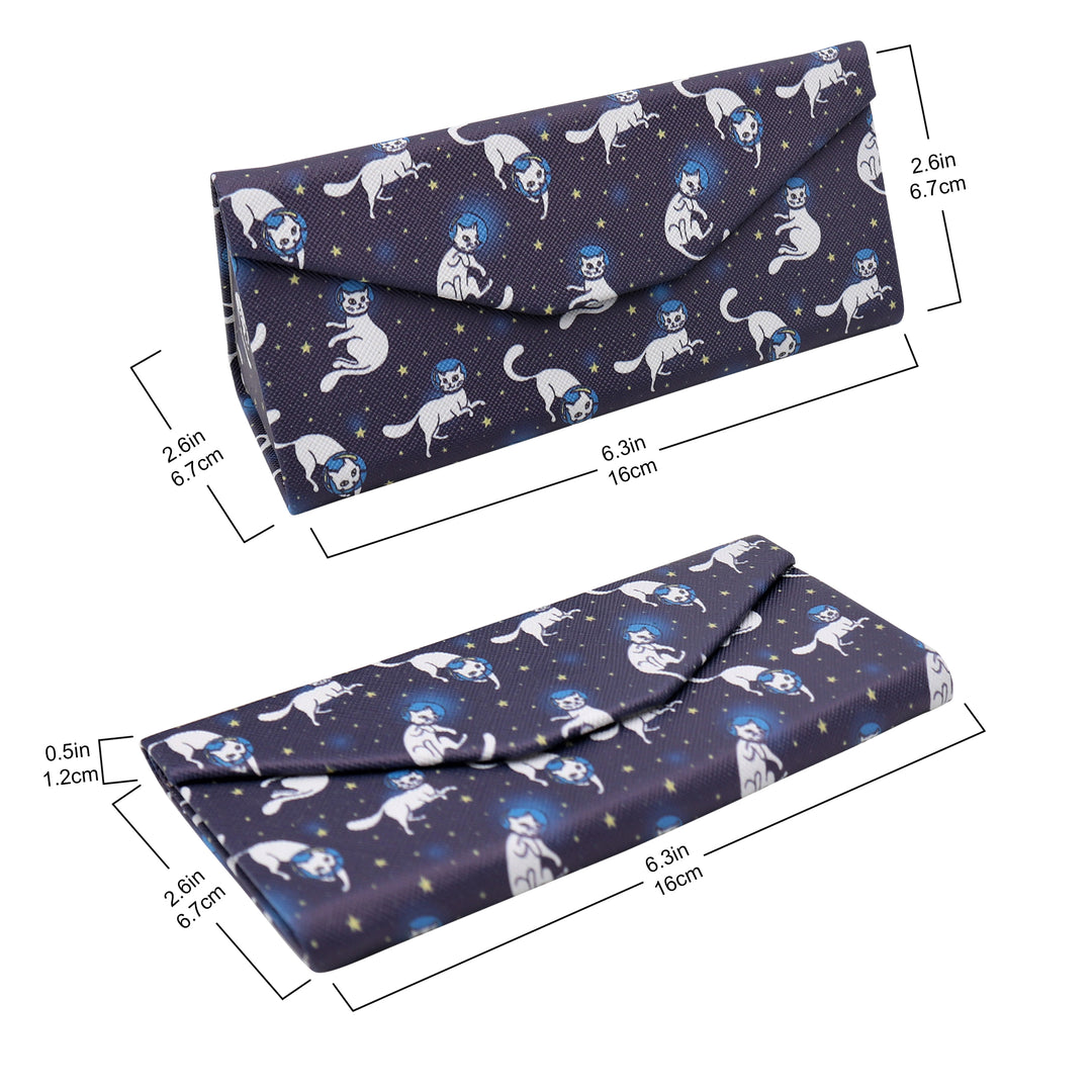 Space Cat Print Glasses Case - Vegan Leather Magic Folding Hardcase
