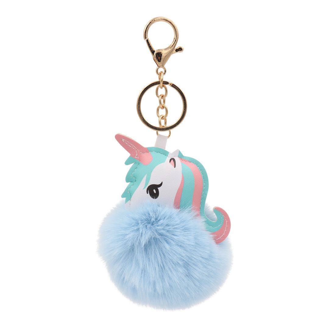 Fuzzy Unicorn Keychain - Cute Animal Faux Fur Fluffy Fuzzy Pom Pom Keychain