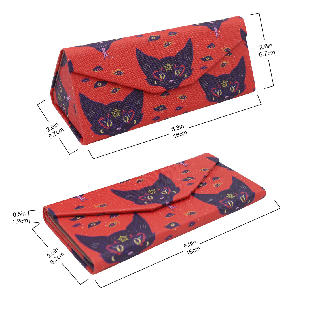 Baphomet Cat Print Glasses Case - Vegan Leather Magic Folding Hardcase
