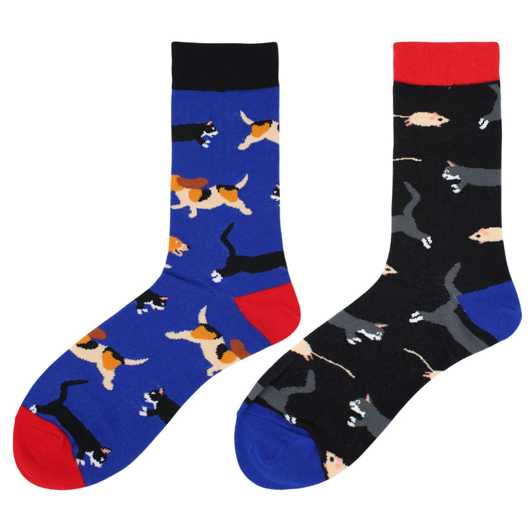 Cat Mouse & Dog Mismatch Socks - Comfy Cotton for Men & Women
