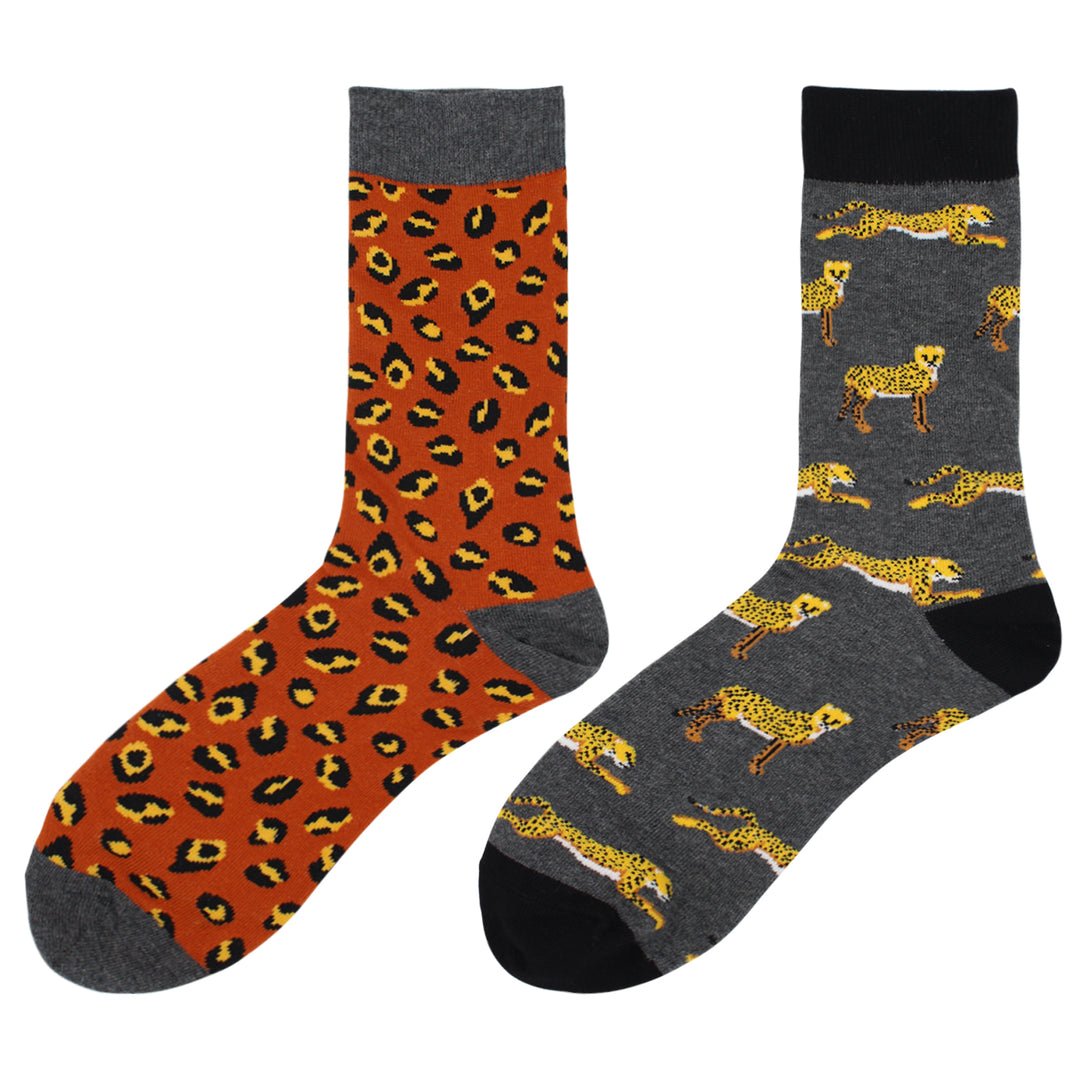 Leopard Print Mismatch Socks - Comfy Cotton for Men & Women