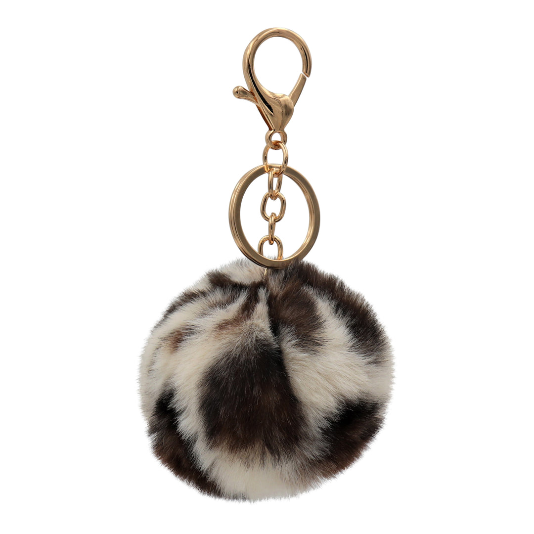 Real Sic Cute Animal Faux Fur Fluffy Fuzzy Pom Pom Keychain - Unicorn Fuchsia Leopard