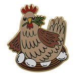 Load image into Gallery viewer, Chicken with Eggs Pin - Adorable Hen with Nest Enamel Pin - Mother Hen Lapel Pin
