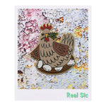 Load image into Gallery viewer, Chicken with Eggs Pin - Adorable Hen with Nest Enamel Pin - Mother Hen Lapel Pin
