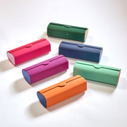 Vintage-Inspired Magnetic Vegan Leather Glasses Case: Retro Cylindrical Design for Stylish Eyewear Protection