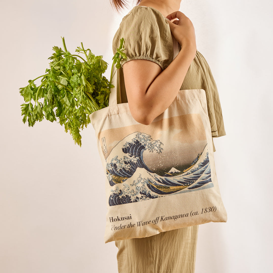 Reusable Cotton Tote Bag - The Great Wave - Hokusai - Eco-Friendly Shopping Bag for Groceries - 15"