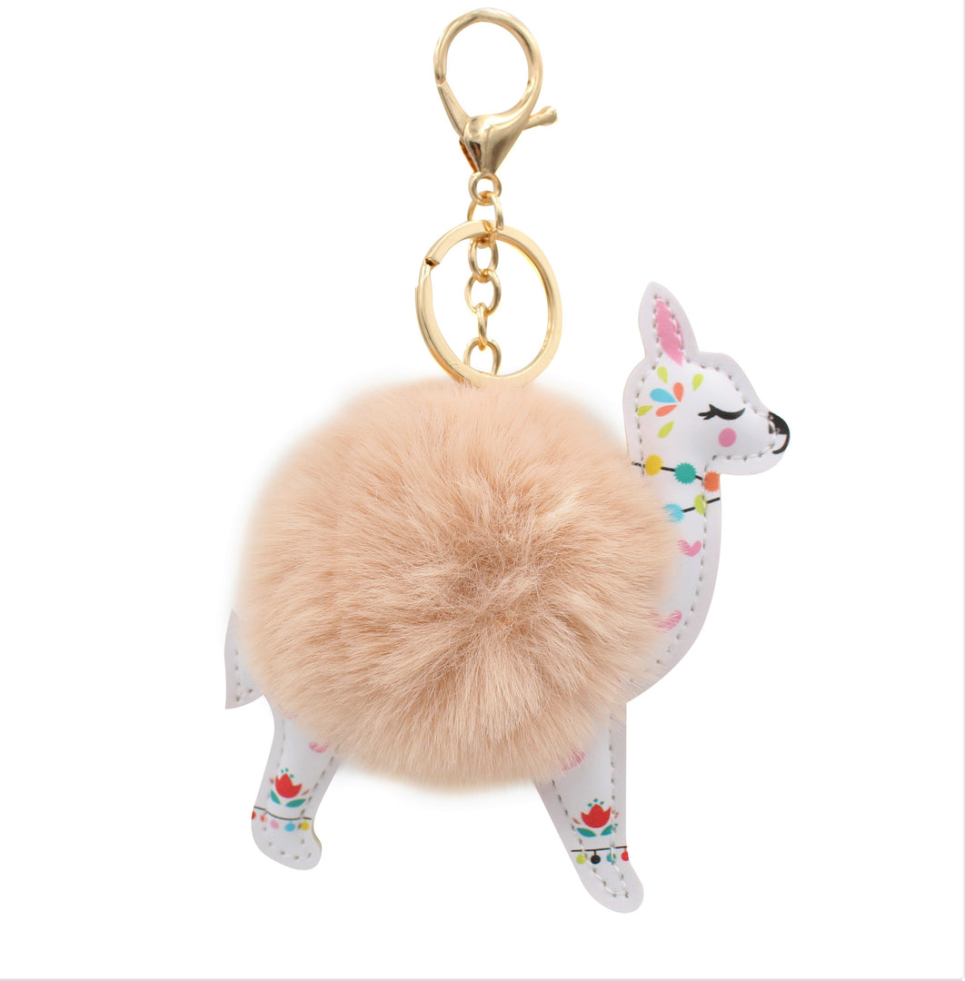 Fuzzy Alpaca Keychain - Cute Animal Faux Fur Fluffy Fuzzy Llama Pom Pom Keychain