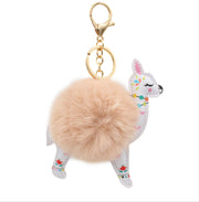 Fuzzy Alpaca Keychain - Cute Animal Faux Fur Fluffy Fuzzy Llama Pom Pom Keychain