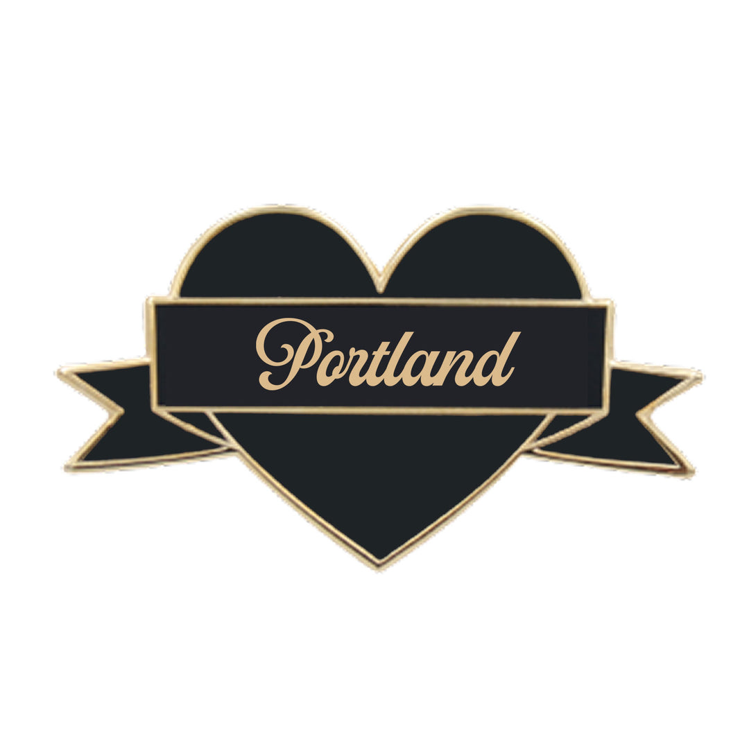 I Heart Portland Enamel Pin – Black & Gold City Pin