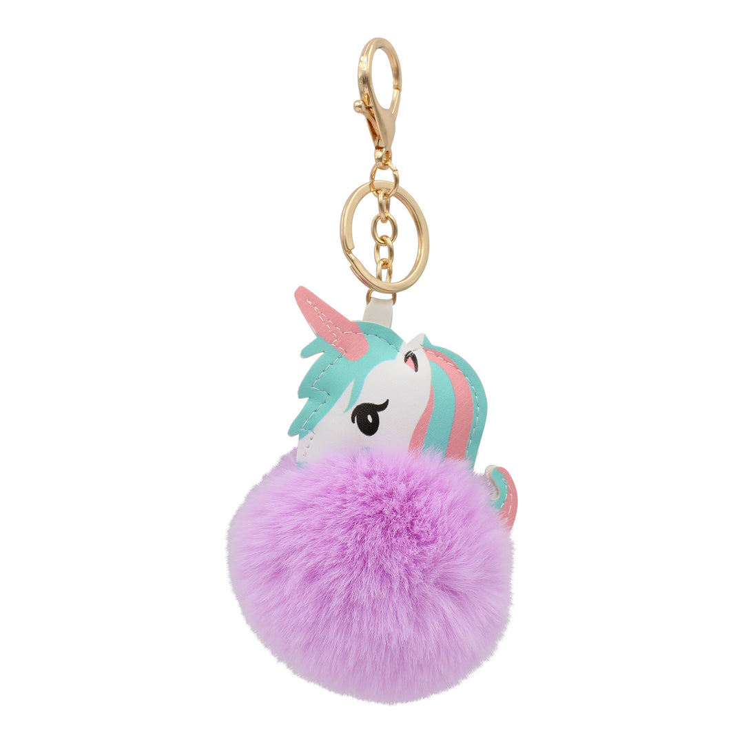 Fuzzy Unicorn Keychain - Cute Animal Faux Fur Fluffy Fuzzy Pom Pom Keychain