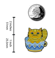 Teacup Cat  - Cute Sleepy Orange Cat Enamel Pin