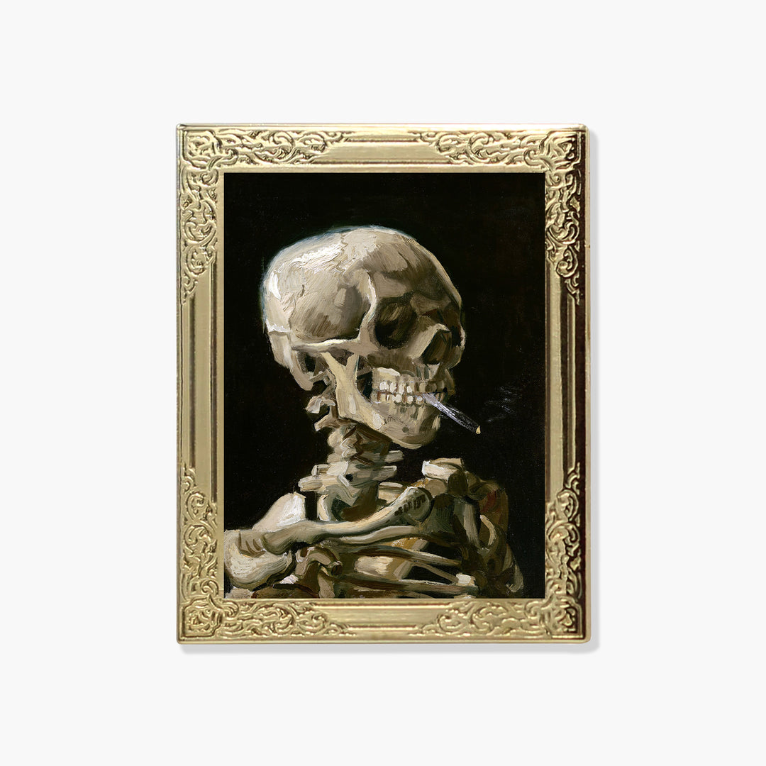Skull of a Skeleton with Burning Cigarette Art Enamel Lapel Pin