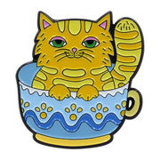 Teacup Cat  - Cute Sleepy Orange Cat Enamel Pin