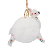 Fuzzy Alpaca Keychain - Cute Animal Faux Fur Fluffy Fuzzy Llama Pom Pom Keychain