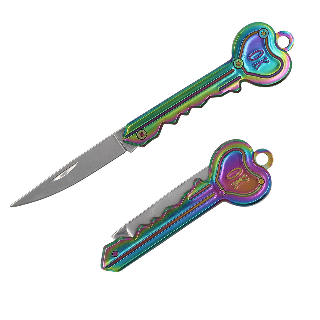 Real Sic Rainbow Keychain Knife - 'OK' Useful & Cute Utility Keychain Knife Black